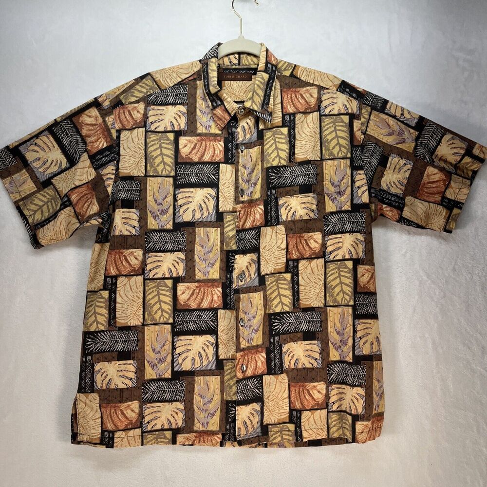 Tori Richards Shirt Mens L‎ Hawaiian Palm Leaves Tropical Beach Colorful Camp